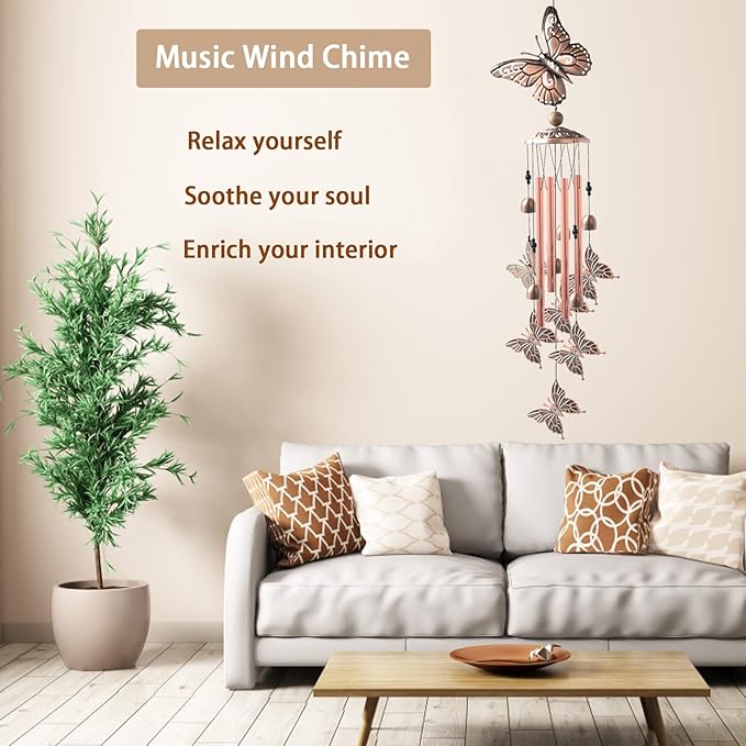 Wind Chimes for Outside, 33" Butterfly Wind Chimes Outdoor, Birthday Gifts for Women Mom Sister, Gift for Garden Porch Patio Home Decor (Golden)-Ruum Studio Home