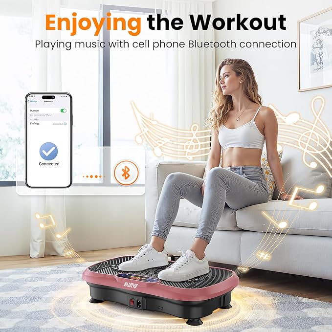 AXV Vibration Plate Fitness Platform Exercise Machine Vibrating Lymphatic Drainage Shaking Full Body Shaker Workout Vibrate Stand Shake Board Sport Gym for Weight Loss Fat Burner for Women Men-Ruum Studio Home