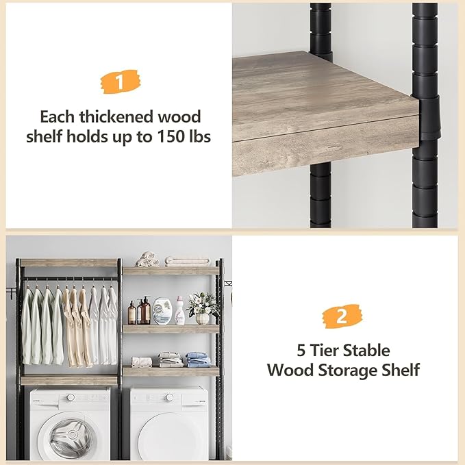 CABIHOME Heavy-Duty Laundry Shelf with Drying Racks | Space-Saving Adjustable Over-Washer Storage Organizer | 4-Tier Bathroom & Laundry Room Shelving Unit (Engineered Wood, 28")-Ruum Studio Home