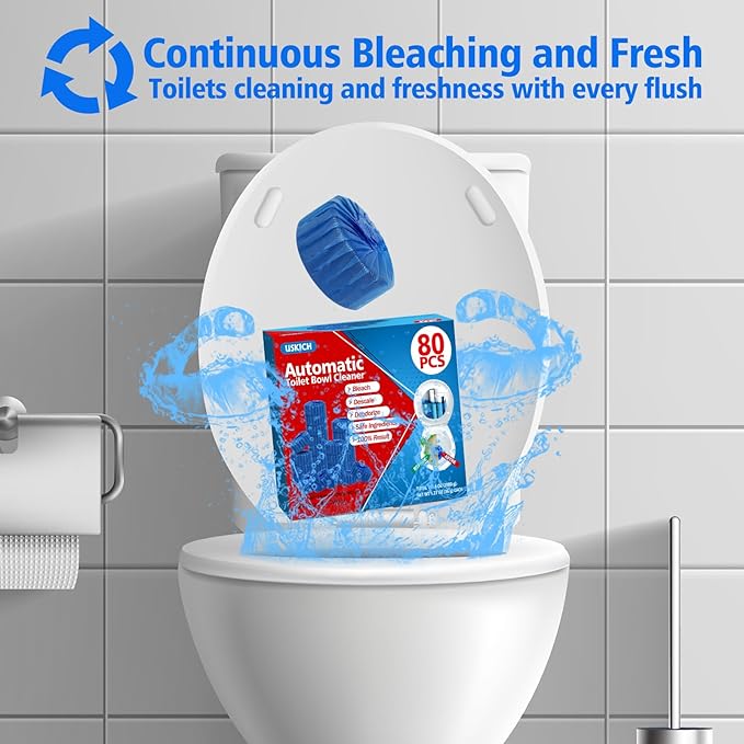USKICH Toilet Bowl Cleaner Tablets 80 PACK, Bathroom Automatic Toilet Tank Blue Cleaners with Bleach, Slow-Releasing Household Toilet Cleaners for Deodorizing, Descaling, against Tough Stains-Ruum Studio Home