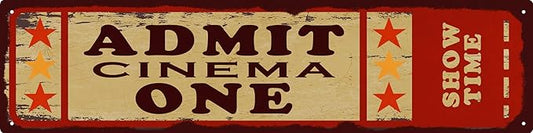 Tin Sign Cinema Vibes at Home Admit One Movie Ticket Funny Sign Vintage Carnival Inspired Metal Sign for Your Home Movie Theater 16x4 in-Ruum Studio Home