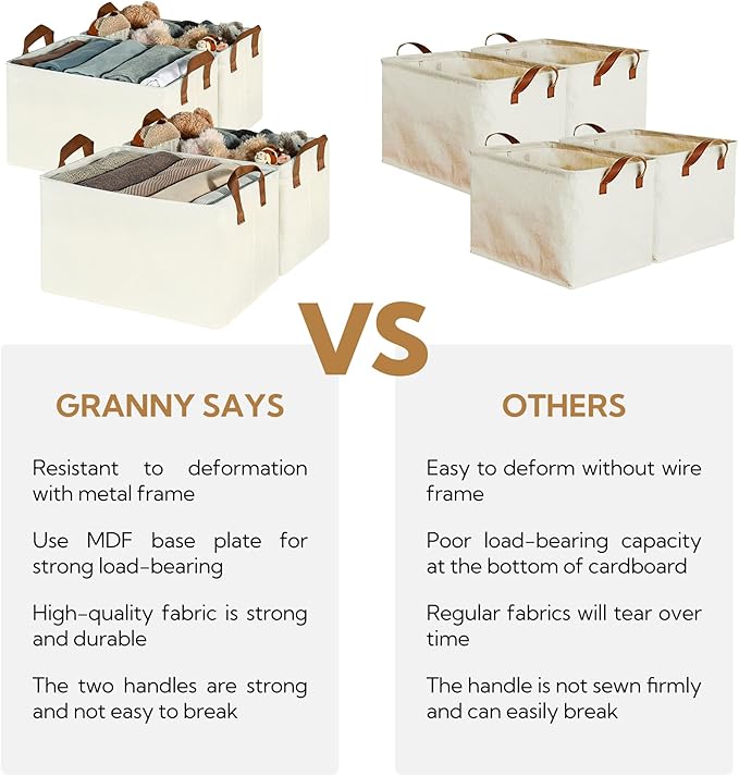 GRANNY SAYS Closet Storage Baskets, Collapsible Fabric Storage Bins with Metal Frame, Clothes Organizer Bins, Large Baskets for Shelves, Ivory, 4-Pack-Ruum Studio Home