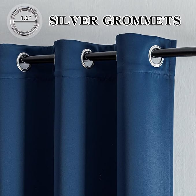 Blackout Curtains 72 Inch Length for Bedroom, Thermal Insulated Blackout Curtains 2 Panels Set, Solid Grommet Privacy Room Darkening Drapes for Living Room Windows(W52 x L72, Navy Blue)-Ruum Studio Home