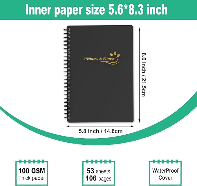 Wellness Planner & Fitness Log - Daily Diet & Health Journal with Weight Loss, Wellness Journal Notebook for Tracking Fitness, Sleep, Nutrition, Meal, Habits, A5(5.8 x 8.6 inch) (Black Golden)-Ruum Studio Home