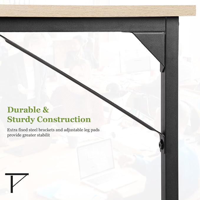 PayLessHere | 39 Inch Computer Desk | Nature | Office Desk with Metal Frame, Adjustable Feet | Water-Resistant, Scratchproof Surface | Sturdy Writing Table for Home Office or Study | Pack of 1-Ruum Studio Home