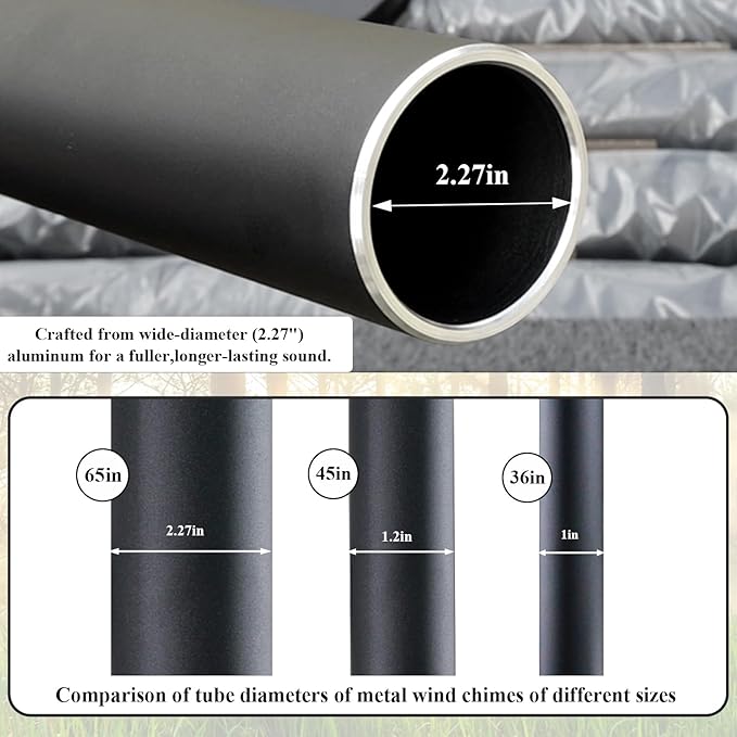 ASTARIN 65 in Wind Chimes for outisde - Extra Large Outdoor Handcrafted WindChimes,Deep Tone Metal Chimes for Garden Decor, Large Windchimes Deep Resonance, 2.27in Tubes Weather-Resistant, Black-Ruum Studio Home