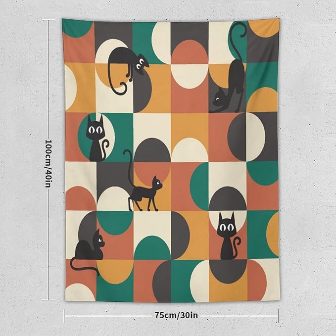 ICMOLYYENLO Boho Medieval Cat Tapestry, Abstract Atomic Starburst Geometric Aesthetic Art Wall Hanging For Bedroom Living Room Dormitory 50x60 Inches-Ruum Studio Home