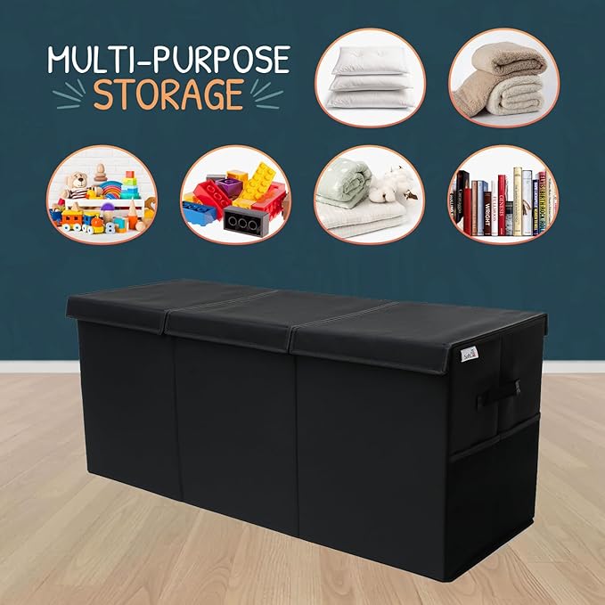 Extra Large Toy Storage Organizer with Lid - Sturdy, Collapsible Toy Chest Storage Box Design - Toys Bin with Dividers for Kids, Nursery, Bedroom, Playroom 37"x16"x14"-Ruum Studio Home