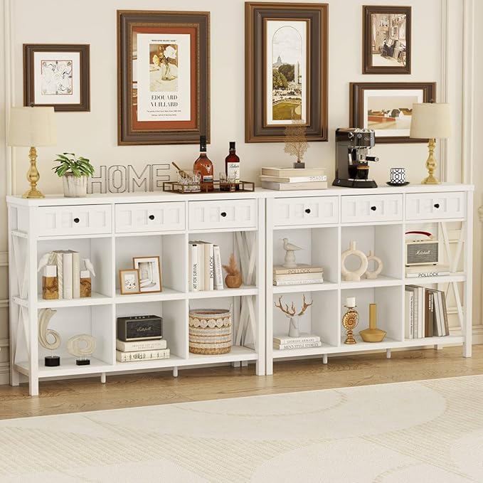 FATORRI 6 Cube Storage Bookshelf with 3 Drawers, Long Horizontal Bookcase, Modern Cubby Organizer Shelf (White Oak, 47 Inch)-Ruum Studio Home
