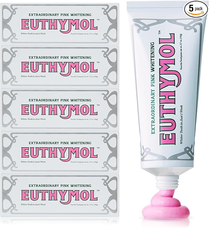 EUTHYMOL Whitening Toothpaste (3.7fl oz*5, Pack of 5) - Stain Removal in 2 Weeks, Long-Lasting Freshness for Sensitive Gum & Teeth. Bad Breath, Cavity Prevention. Recyclable Aluminum Tube-Ruum Studio Home