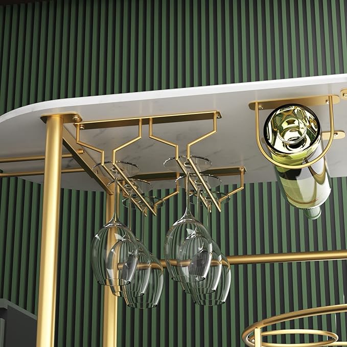 Gold Bar Carts with 4-Tier Storage Shelves, Mobile Bar Serving Cart with Wine Rack and Glass Holder, for The Home, Kitchen, Living Room, Dining Room-Ruum Studio Home