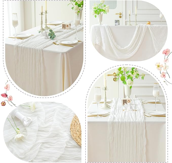 Sioloc Ivory White Cream Cheesecloth Table Runner Fall Autumn Decor for Home 10ft Table Cloth for Tea Wedding Birthday Party Baby Bridal Shower Halloween Thanksgiving-Ruum Studio Home