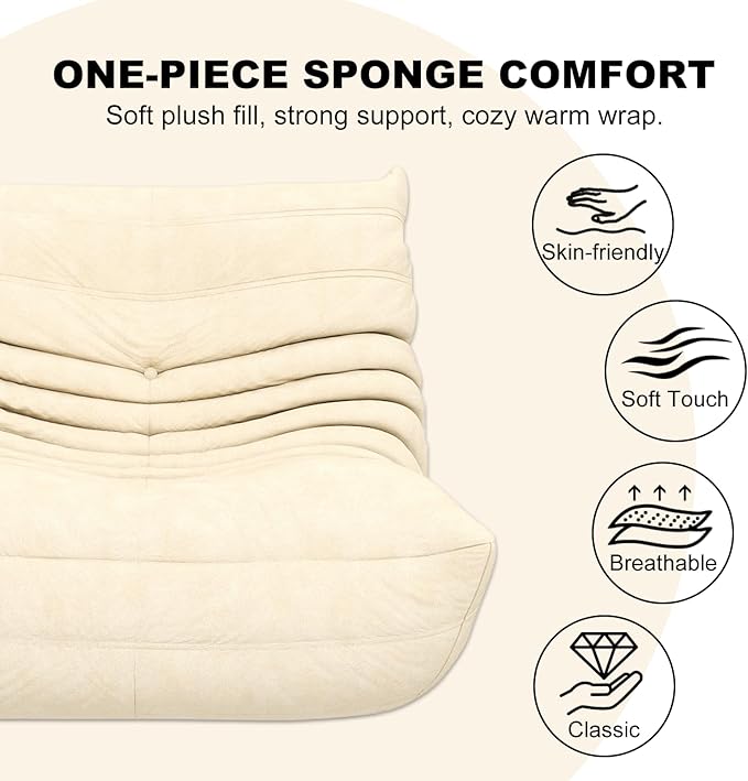 Bean Bag Chair for Adults, Lazy Floor Sofa Couch - Adult Size with Soft Waterproof Fabric for Living Room, Apartments, Reading Corner, Gaming, and Movie Venue (White)-Ruum Studio Home