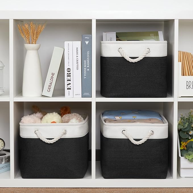 Bidtakay Black Storage Baskets for Shelves [3-pack] Collapsible Organizer Baskets for Laundry Storage 15 X 11 X 9.5 Inches Dog Toy Bins Fabric Storage Bins for Bedroom Home Storage-Ruum Studio Home