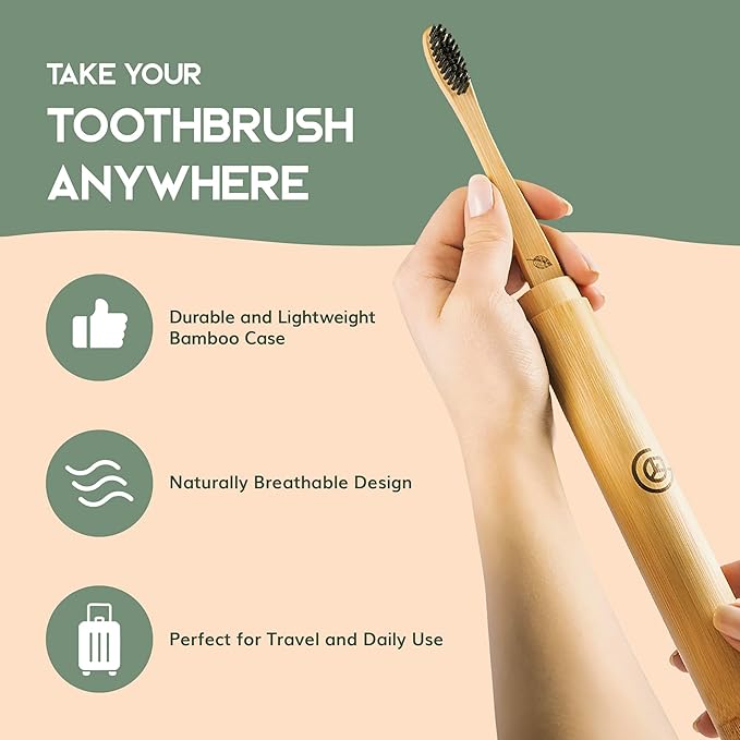 Greenzla Bamboo Toothbrushes, Wooden Toothbrush Set with Soft Bristles, Includes Travel Case and Charcoal Dental Floss, 4 Pack-Ruum Studio Home
