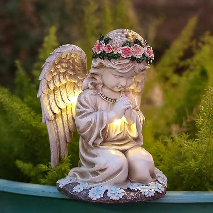 Praying Angels Figurine,Solar Garden Angel Statues, Waterproof Kneeling Angel Sculpture, Outdoor Decor Ornament for Patio Lawn Yard Balcony, Garden Gift-Ruum Studio Home