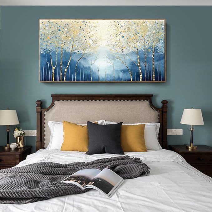 amatop Extra Large Framed Wall Picture for Living Room Abstract Forest Canvas Art Print Modern Landscape Tree of Life Picture Oversized Birch Artwork Bedroom Home Office Decor Blue Orange 58x29 Inch-Ruum Studio Home