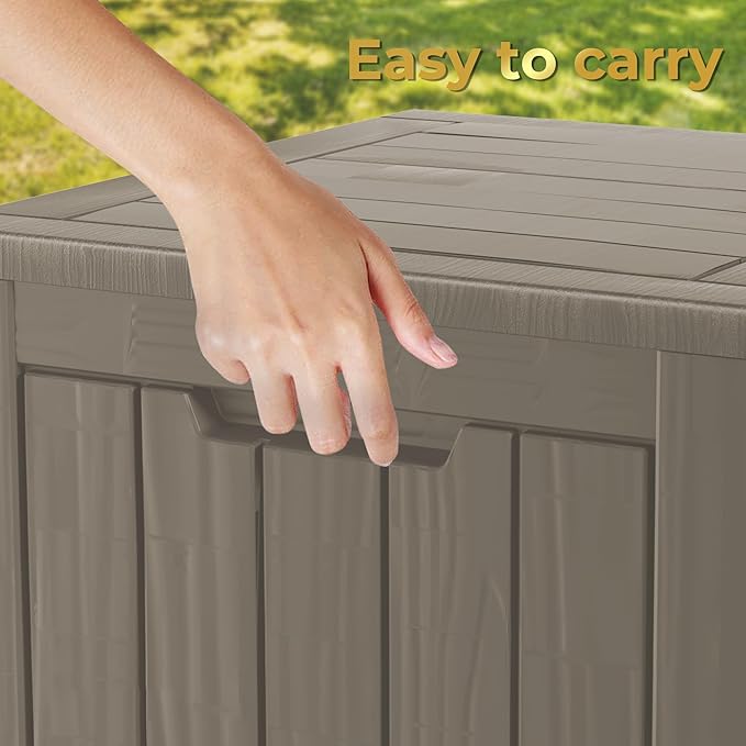 35 Gallon Lockable Resin Deck Box, Waterproof & UV-Resistant Outdoor Storage Box for Outdoor Cushion Storage, Garden Tools & Pool Accessories Storage, Gray-Ruum Studio Home