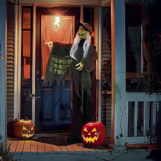 AW Animated Halloween Decorations,Scary Witch,6 FT Life Size Standing Clown,Motion/Sound Activated LED Eyes Creepy Sound,Haunted House Props,Party Outdoor Indoor Lawn Yard Patio 2025-Ruum Studio Home