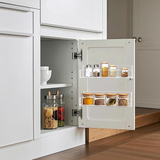 Acrylic Spice Rack Wall Mount-12 Inch, Clear Spice Shelf Storage Holder, 2 Pack Hanging Seasoning Rack Organizer for Cabinet Door, Cupboard or Wall Kitchen (Adhesive or Screw)-Ruum Studio Home