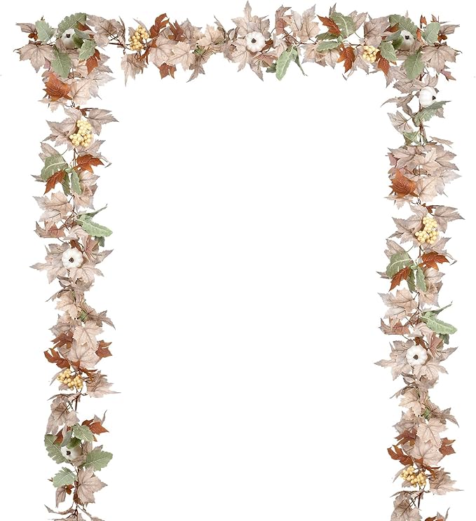 Lvydec 2 Pack Fall Maple Garland - 5.9ft/Piece Artificial Fall Foliage Garland Colorful Autumn Decor for Home Wedding Party (White&Green)-Ruum Studio Home
