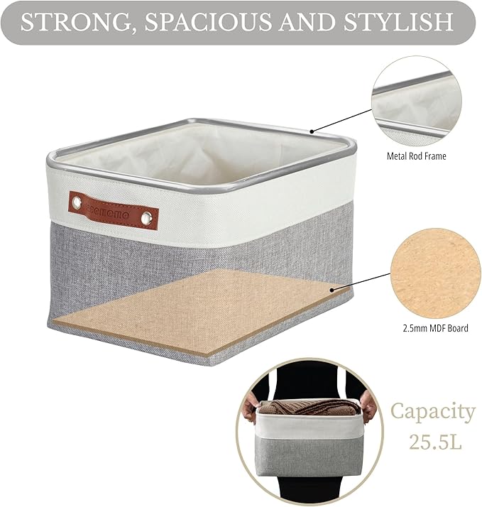 DECOMOMO Storage Bins Fabric Storage Baskets for Shelves, Linen Closet Organization Toys Nursery (Grey and White, Large - 3 Pack)-Ruum Studio Home
