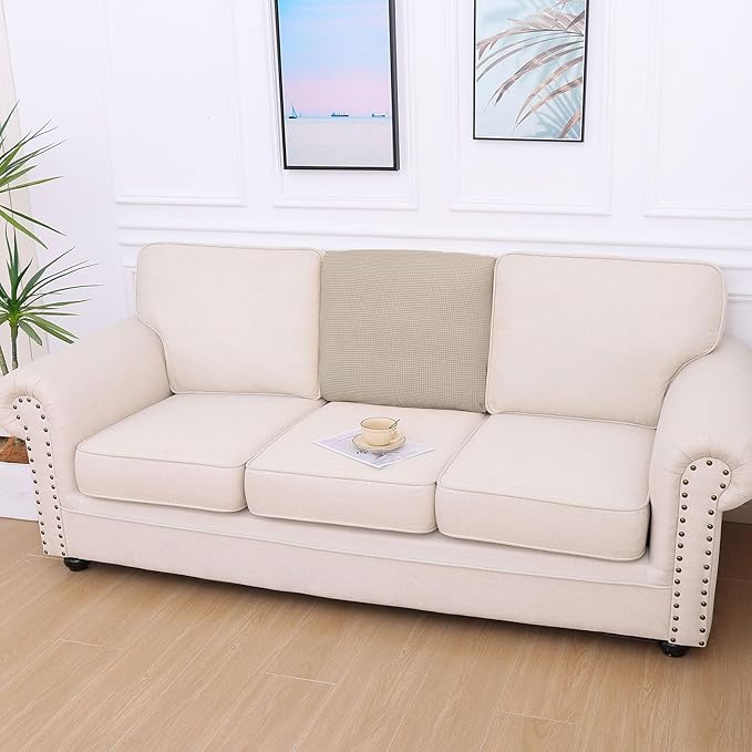 hyha Waterproof Couch Cushion Covers for Pets, Non Slip Sofa Seat Cover for Dogs Washable, Soft Thick Stretch Jacquard Fabric, Sofa Slipcovers with Elastic Bottom (1 Piece for Backrest M, Taupe)-Ruum Studio Home