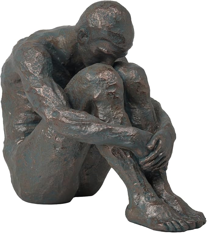Guichifun Sitting Man Sculptures Home Decor - Resin Bronze Sitting Posture Holding Arms Legs Lonely Statues Decorative Objects Outdoor Gift for Men 9.25 x 5.25 x 7.5 Inch-Ruum Studio Home