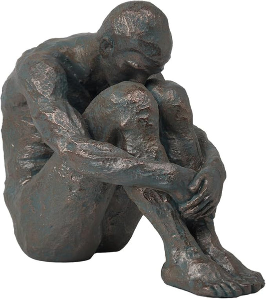 Guichifun Sitting Man Sculptures Home Decor - Resin Bronze Sitting Posture Holding Arms Legs Lonely Statues Decorative Objects Outdoor Gift for Men 9.25 x 5.25 x 7.5 Inch-Ruum Studio Home