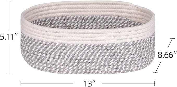 Shelf Storage Baskets for Organizing|Decorative Basket for Closet Storage|Toy Baskets&Bins|Small Woven Rope Baskets-13x8.66x5.11’’,Durable&Stylish,Oval 3 Packs Off White&Mixed Gray-Ruum Studio Home