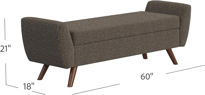 HomePop Modern Storage Bench with Wood Legs Home Décor|Bench with Storage for Living Room & Bedroom - Dark Brown Boucle-Ruum Studio Home