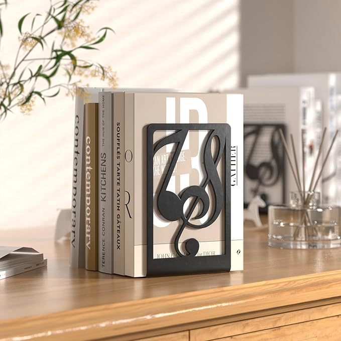 Book Ends for Shelves and Heavy Books - Metal Bookends Black 3 Pair, Shelf Holder Home Decorative, Stoppers for Kitchen Cooking Lover Gifts-Ruum Studio Home