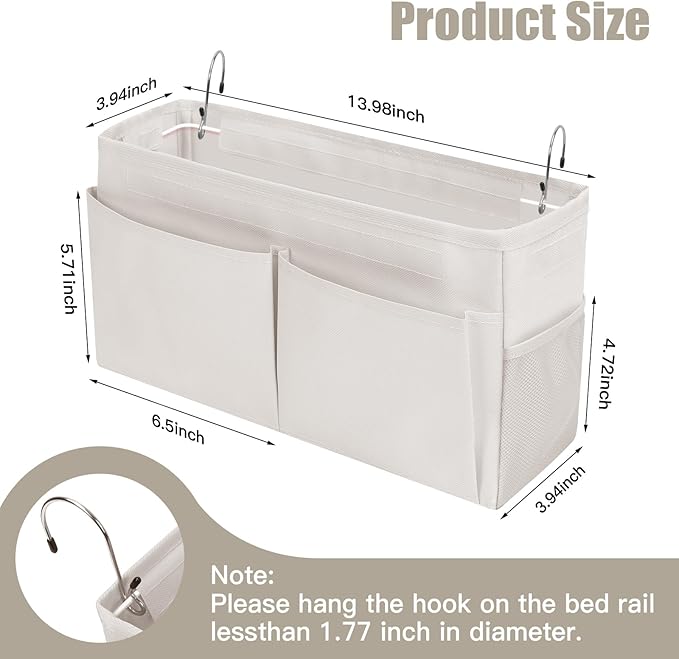 Bedside Caddy Organizer with Fixed Straps, Bunk Bed Caddy ideal for Home, Bunk Bed, Dorm, Hospital, Crib, Versatile Bedside Storage Solution (Beige)-Ruum Studio Home