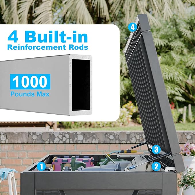 260 Gallon Large Resin Deck Box, Lockable Outdoor Storage Box for Patio Cushions Storage Furniture,Garden Tools, Pool Supplies, Weatherproof and UV Resistant-Black Rattan (260 Gallon)-Ruum Studio Home