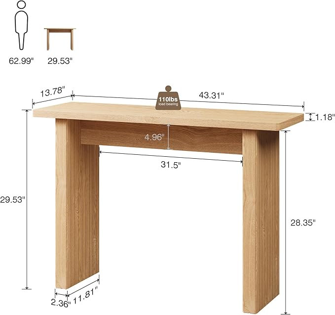 AVZEAR 43.3" Mid Century Narrow Entryway Console Table, Modern Fluted Wood Couch Table Behind Sofa Long and Skinny for Living Room Hallway Entrance Foyer (Natural)-Ruum Studio Home