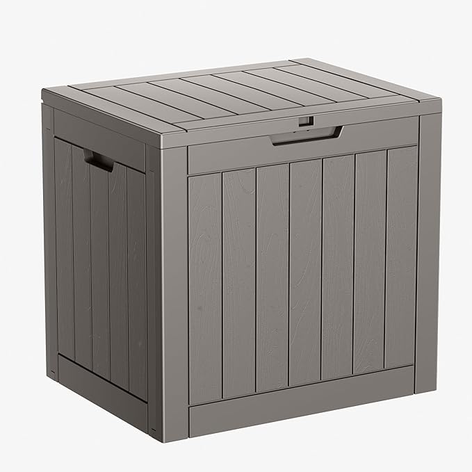 31 Gallon Resin Deck Box, Lockable Patio Outdoor Storage Box for Furniture, Garden Tools and Tools Storage, Waterproof Outside Storage Boxes - Grey-Ruum Studio Home