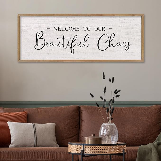 comurdyo Welcome To Our Beautiful Chaos Wall Decor Art 32"X12" for Home Entryway Sign Large Wood Framed Wall Hanging (Wood)-Ruum Studio Home