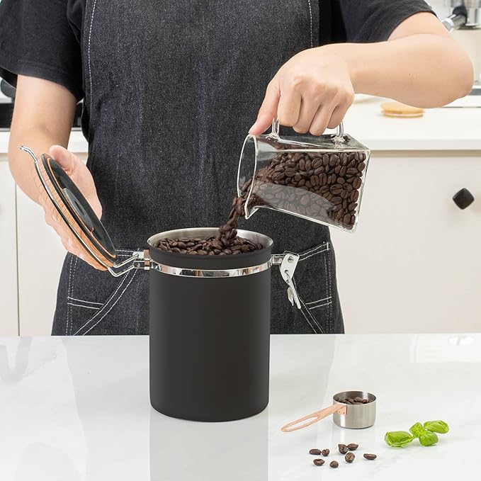 TEDSWAIT Coffee Canisters Airtight Coffee Bean Storage Container Kitchen Stainless Steel Food Storage Container with Scoop Date Tracker & CO2 Valve 61Fl Oz (Black)-Ruum Studio Home