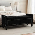 Storage Ottoman Bench, Velvet Upholstered Footstool for Bedroom and Living Room, Tufted Seat with Storage, Wooden Legs & Metal Rivets, Black-Ruum Studio Home