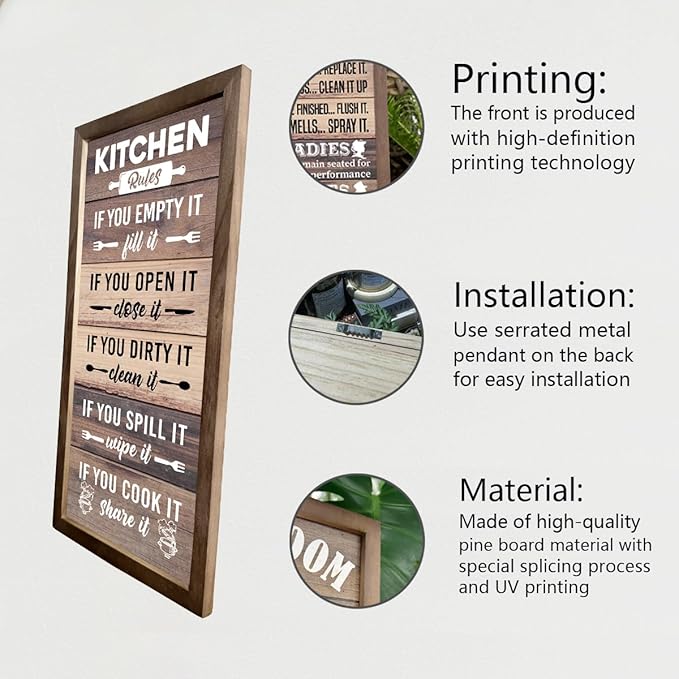 Kitchen Decor Wall, Rustic Kitchen Decorations, Kitchen Frame Décor, Kitchen Rules Sign, Kitchen Wall Décor, Kitchen Decor and Accessories, Farmhouse Kitchen Frame Sign, Rustic Kitchen Door Rules Sign-Ruum Studio Home