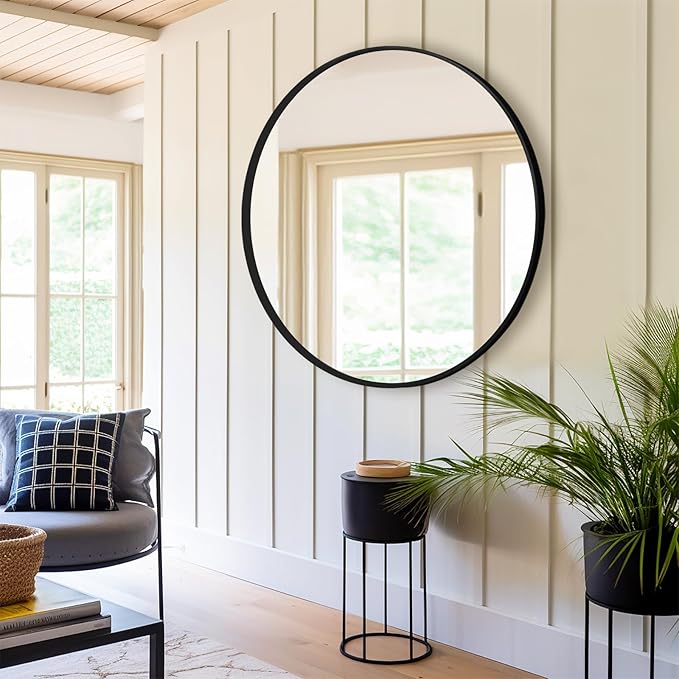 Fabuday Black Round Mirror 30 Inch - Large Circle Mirror for Bathroom, Living Room, Hallway, Entryway, Matte Aluminum Frame Circular Mirrors for Wall Decor-Ruum Studio Home