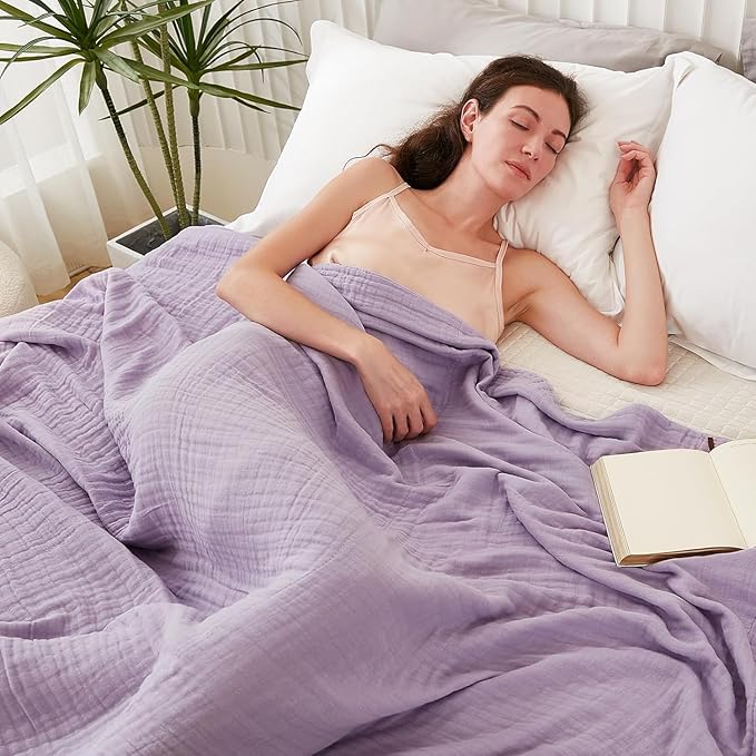 EMME Cotton Throw Blanket for Couch Soft Muslin Blankets 50"x60" Lightweight Breathable Blanket All Season Gauze Blanket, Lavender-Ruum Studio Home