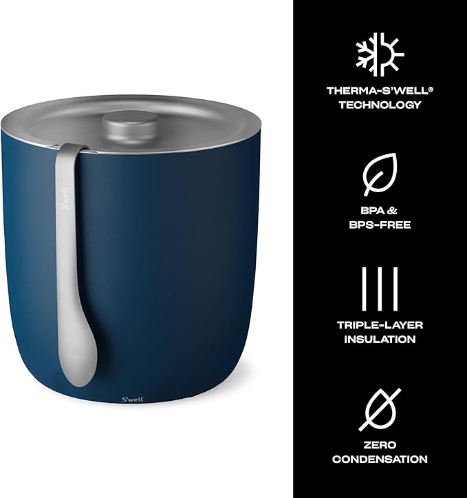 S'well Ice Bucket with Tongs, 68oz, Azurite-Ruum Studio Home