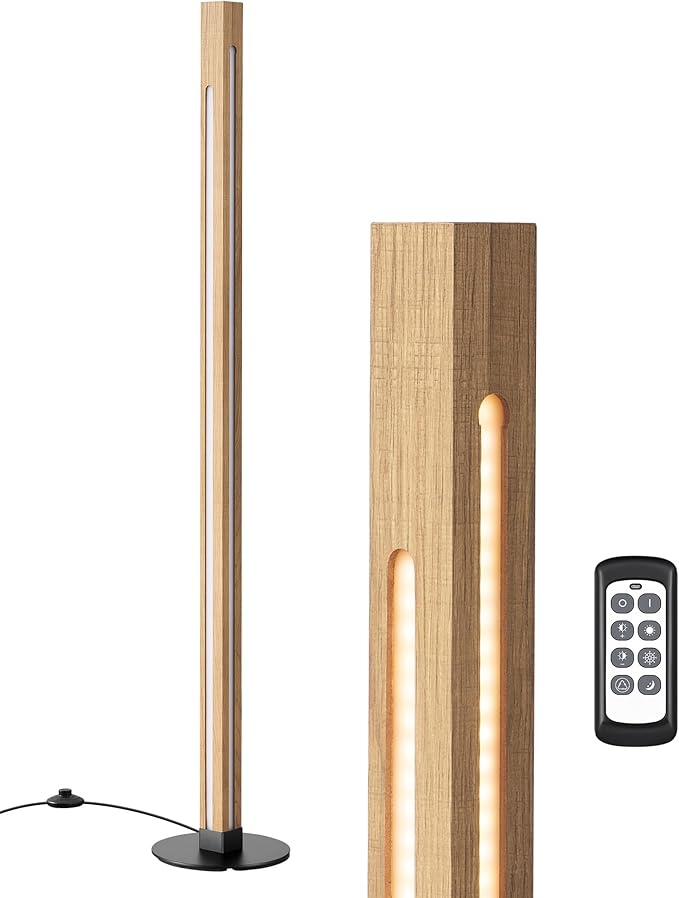 EDISHINE Corner Floor Lamp, Upgraded Dual-Sided Lighting, Wooden Floor Lamps for Living Room, Standing Lamp with Remote/Foot Control, 7CCT & Dimmable Floor Lamp for Bedroom, Office, Natural Wood-Ruum Studio Home