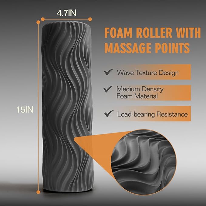 Foam Roller, Deep Tissue Massage Muscle Roller Back Roller Foam with Wave Texture - Back Pain Relief & Physical Therapy, Fitness Foam Roller for Pilates, Yoga (Grey)-Ruum Studio Home