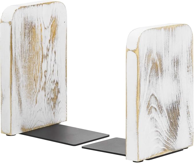MyGift Whitewashed Wood Desktop Bookends, Decorative Bookshelf Display Organizers Office Book Shelf Decor, 1 Pair-Ruum Studio Home