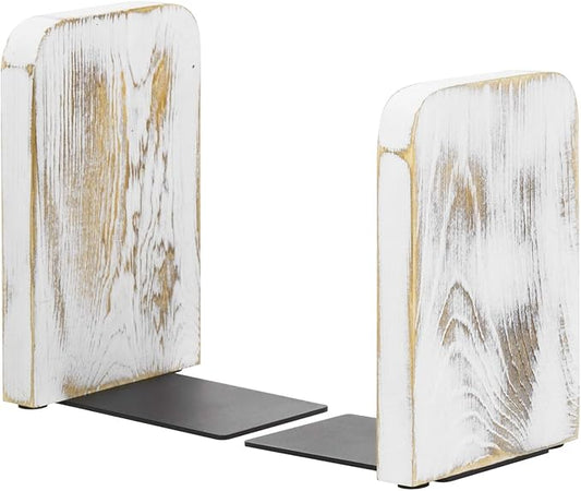 MyGift Whitewashed Wood Desktop Bookends, Decorative Bookshelf Display Organizers Office Book Shelf Decor, 1 Pair-Ruum Studio Home
