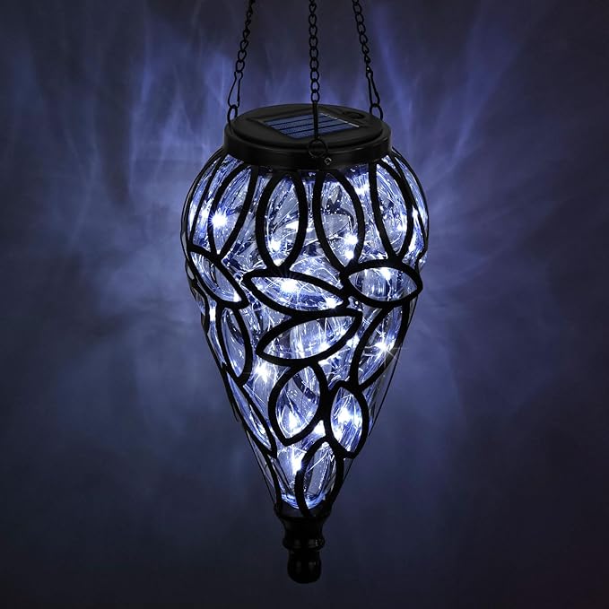SUNNYPARK Outdoor Plastic Solar Hanging Lantern, 15 Cool White LEDs Twinkle Effect Tear-Shaped Hanging Lantern Decor Garden Decorative Solar Lights for Backyard, Patio and Lawn-Ruum Studio Home