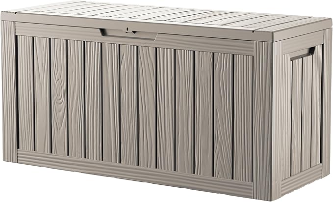 80 Gallon Double-Wall Resin Deck Box - Lockable Waterproof Outdoor Storage Box, 515lbs Capacity & Doubles as Seating for Patio Furniture - Garden Tools, Pool Accessories (Brown)-Ruum Studio Home