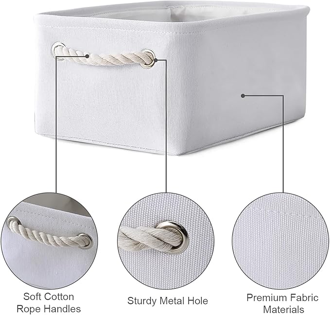 TheWarmHome Storage Basket for Organizing - Small 6 Pack 11.8x7.8x5.2 inch Gifts for Empty with Rope, Fabric Storage Cubes for Decorative Cloth Dog Livehome (White)-Ruum Studio Home